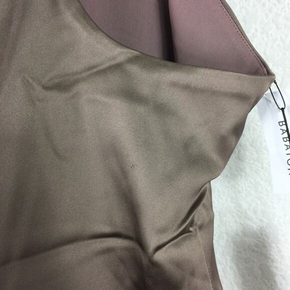 Aritzia Babaton Satin Mini Dress 10 Pressure 90s Taupe High Shine Racer Back - Picture 11 of 16